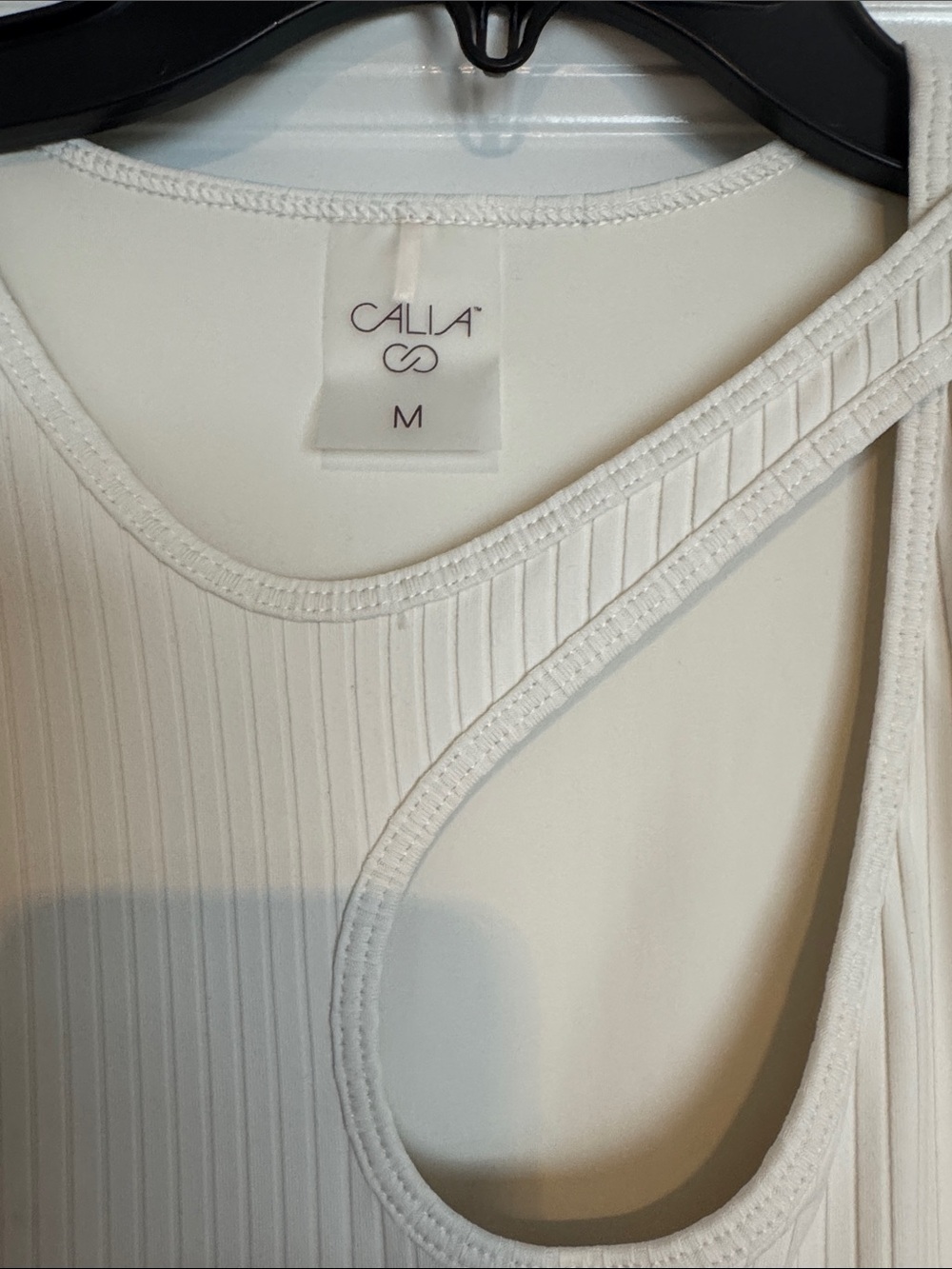 CALIA by Carrie Underwood Cream Ribbed Asymmetrical Cutout Tank Top - Picture 2 of 6